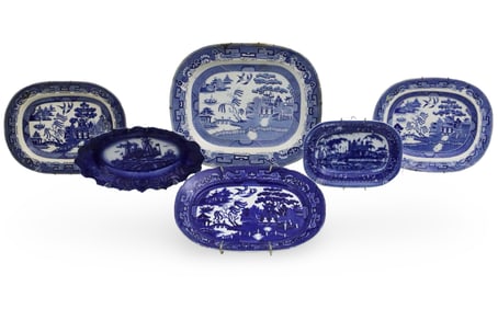 6 PC ENGLISH BLUE WILLOW PORCELAIN