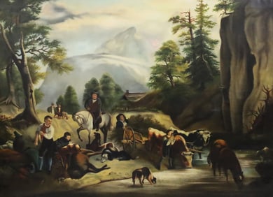 CONTINENTAL OIL ON CANVAS VILLAGE SCENE PAINTING
