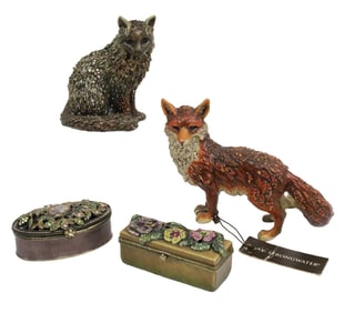 4PC JAY STRONGWATER ENAMEL ANIMALS AND BOXES