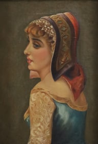 FRENCH O/C PORTRAIT OF A WOMAN, 19TH C.