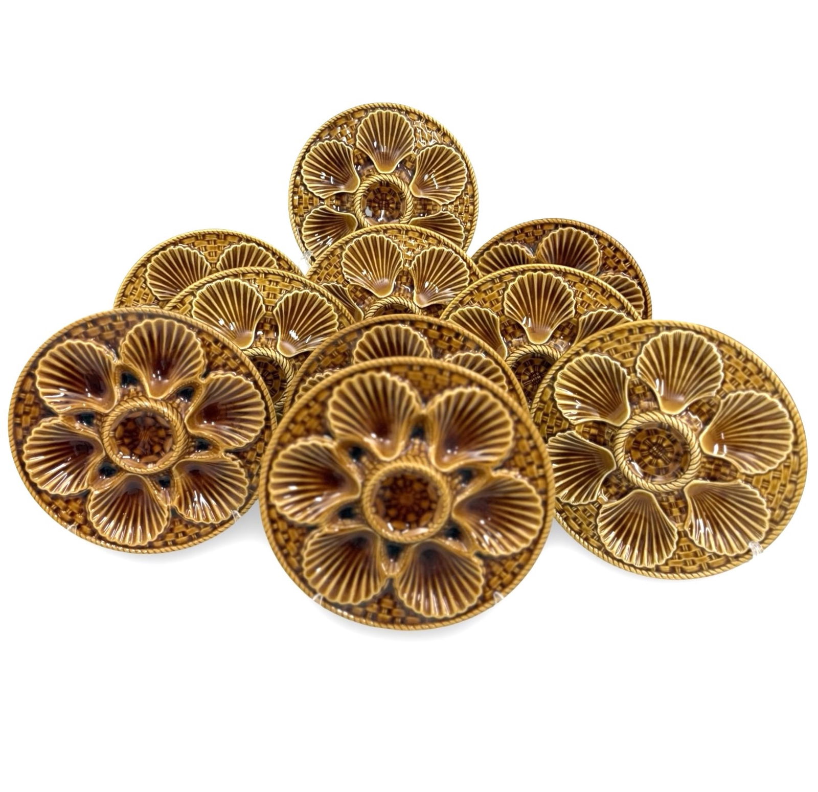 SET OF 10 FRENCH MAJOLICA OYSTER PLATES (1 of 3)