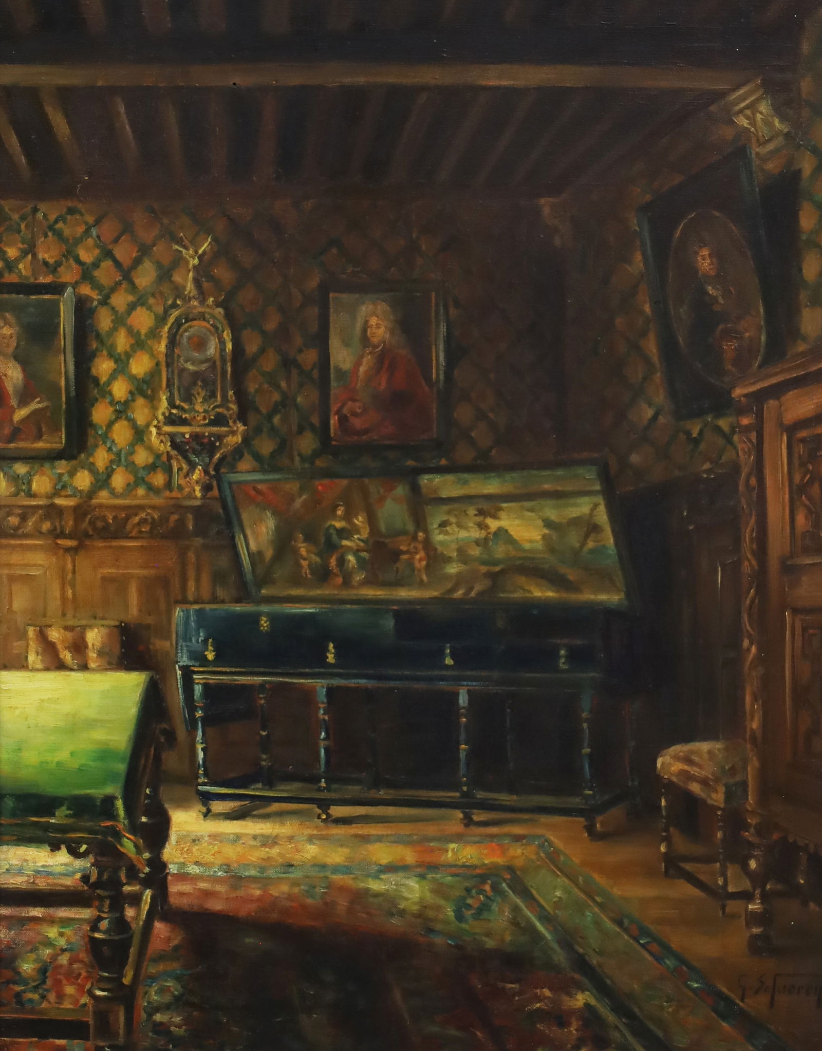 SIGNED FRENCH INTERIOR SCENE PAINTING (1 of 4)