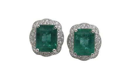 PLATINUM EMERALD & DIAMOND EARRINGS