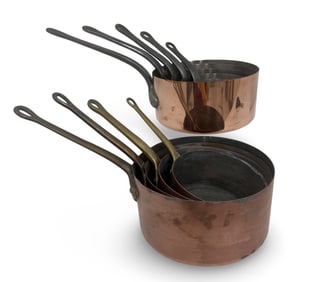 2 GRADUATING SETS OF COPPER PANS