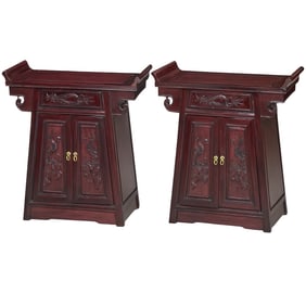 PAIR OF ANTIQUE CHINESE CARVED ALTAR TABLES