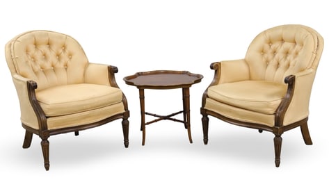 3PC PR OF BERGERES AND SIDE TABLE