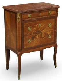 LOUIS XV STYLE BRZ MTD M/T INLAID PETITE COMMODE