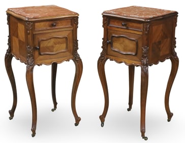 PR LOUIS XV STYLE MARBLE TOP BEDSIDE CHEVETS