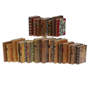 23PC MISC LOT OF ANTIQUE LEATHER BOUND BOOKS