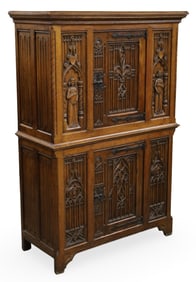 FRENCH GOTHIC REVIVAL CARVED OAK CABINET