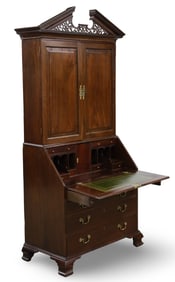 ENGLISH MAHOGANY BUREAU BOOKCASE, 19TH C.