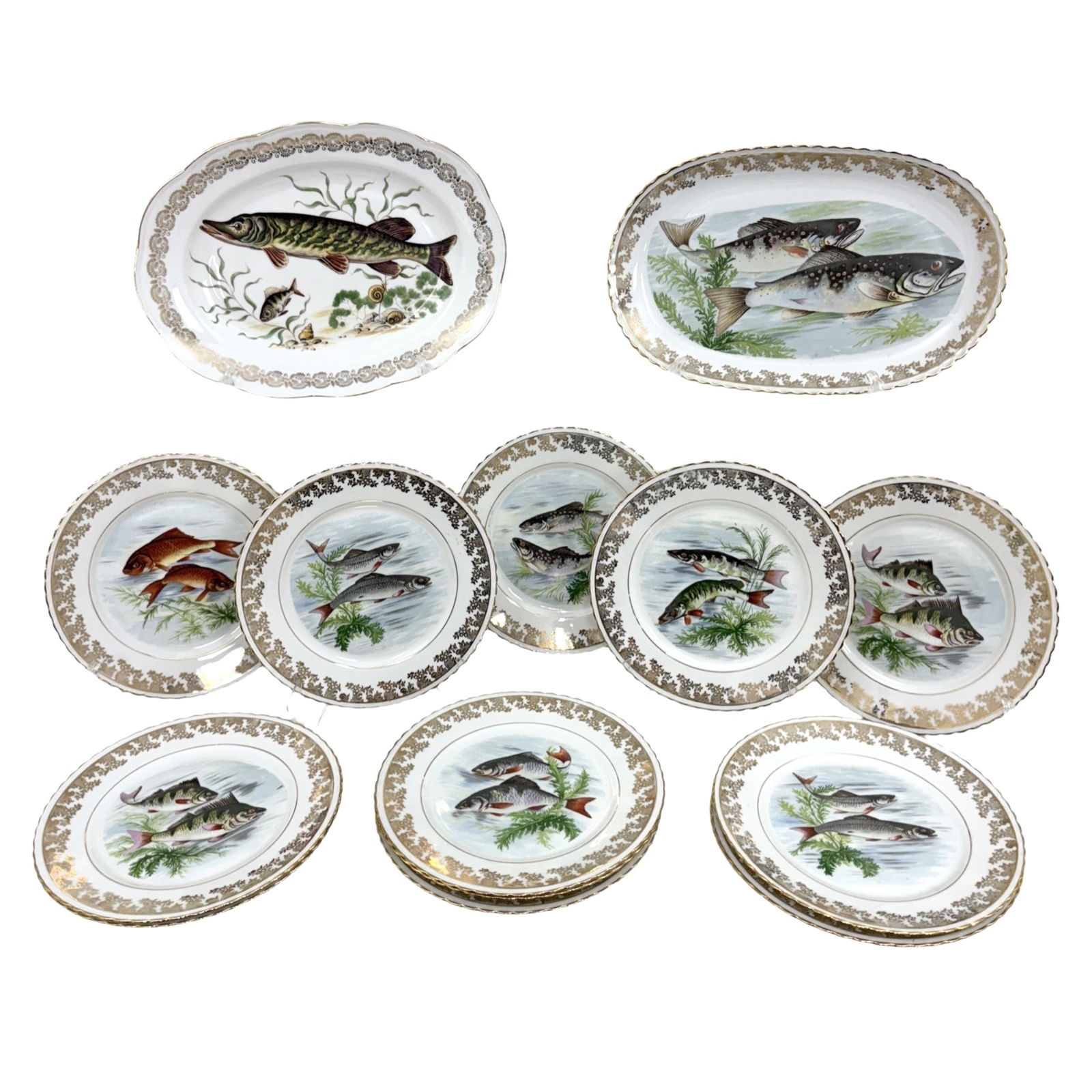 14 PC PORCELAIN FISH SET (1 of 4)