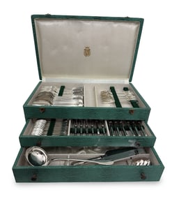 CHRISTOFLE FLATWARE IN FITTED GREEN CASE