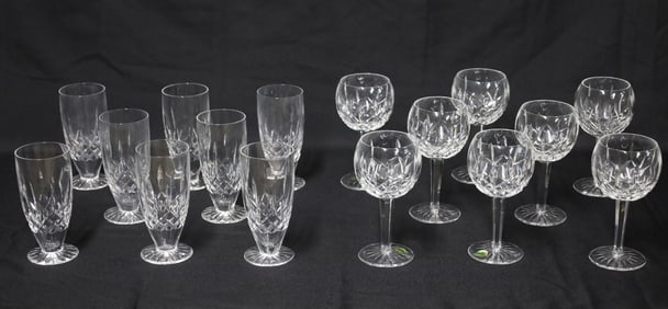 16PC WATERFORD WINE GOBLETS AND ICED TEAS, LISMORE