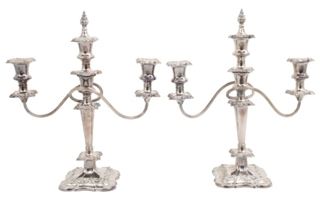 PR ENGLISH SILVER PLATED CANDELABRA, BARKER ELLIS