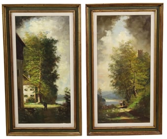 PAIR OIL ON CANVAS LANDSCAPE PAINTINGS, BERGER