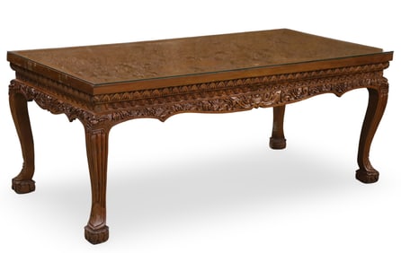 ASIAN CARVED TABLE WITH LANDSCAPE SCENE