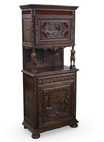 FRENCH RENAISSANCE REVIVAL OAK HUNT CABINET