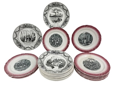 COLLECTION OF 19TH C TRANSFERWARE PLATES