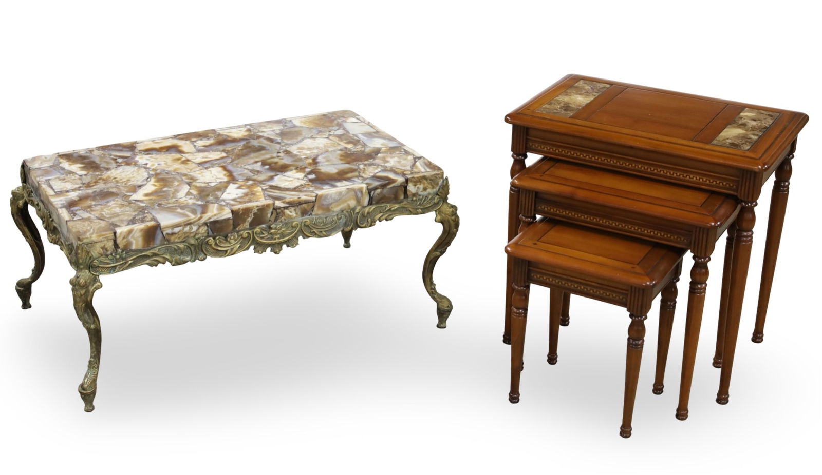 FRENCH ONYX LOW TABLE AND NEST OF TABLES (1 of 5)