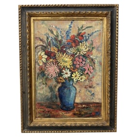 OIL ON CANVAS FLORAL STILL LIFE, T.TIREL