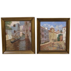 COMPANION PR OIL ON CANVAS CANAL SCENE PTGS