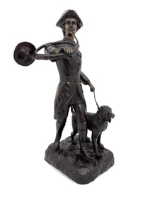 BRONZE STATUE OF HUNTER AND DOG