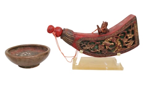 CHINESE GLAZED BOWL AND GUN POWDER BOX