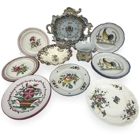 COLLECTION OF HAND-PAINTED PLATES AND BOWLS