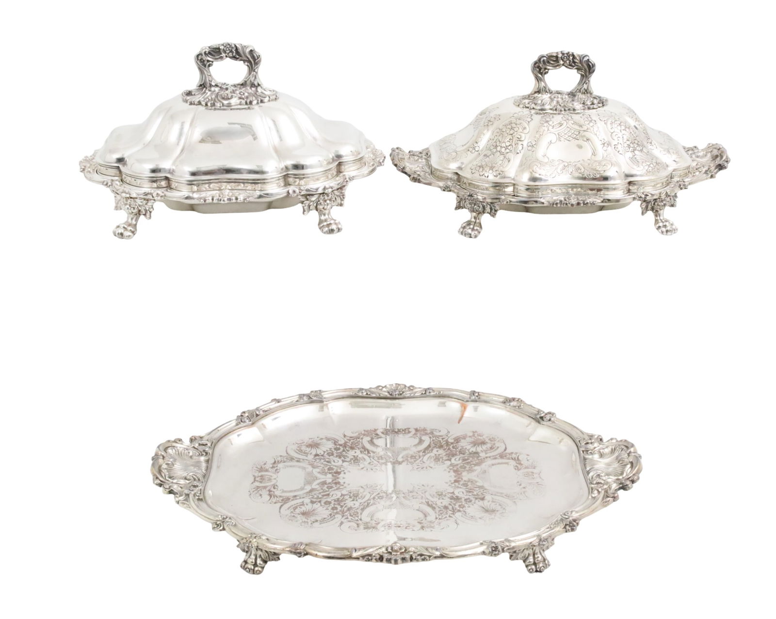 TWO SILVERPLATE TUREENS AND UNDERPLATE (1 of 9)