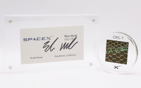 SIGNED ELON MUSK CARD AND SPACE X FRAGMENT
