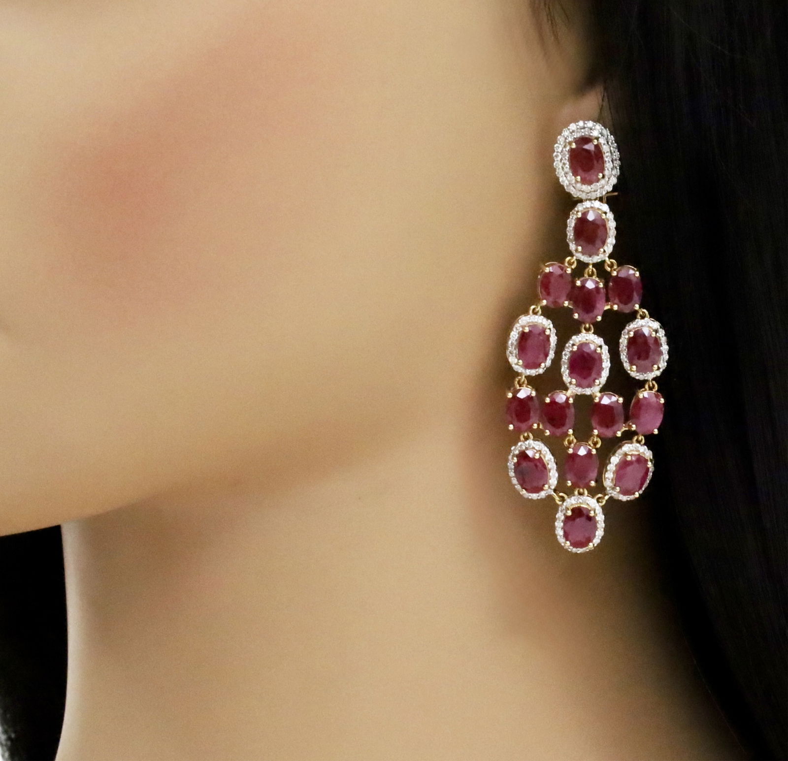 14K RUBY AND DIAMOND EARRINGS: 14k ruby and diamond earrings having 29.73cts of rubies and 2.54cts of diamonds. gross weight is 20.4grams. Please see all photos and appraisal. note: This lot must be paid by bank wire transfer