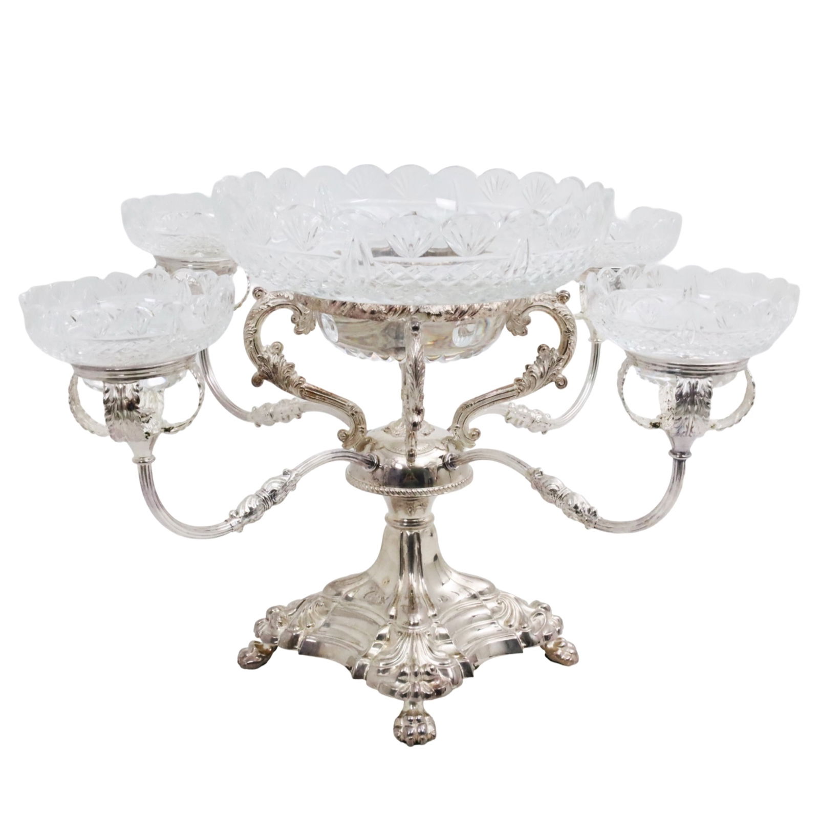 ENGLISH CRYSTAL AND SILVER PLATE EPERGNE (1 of 6)