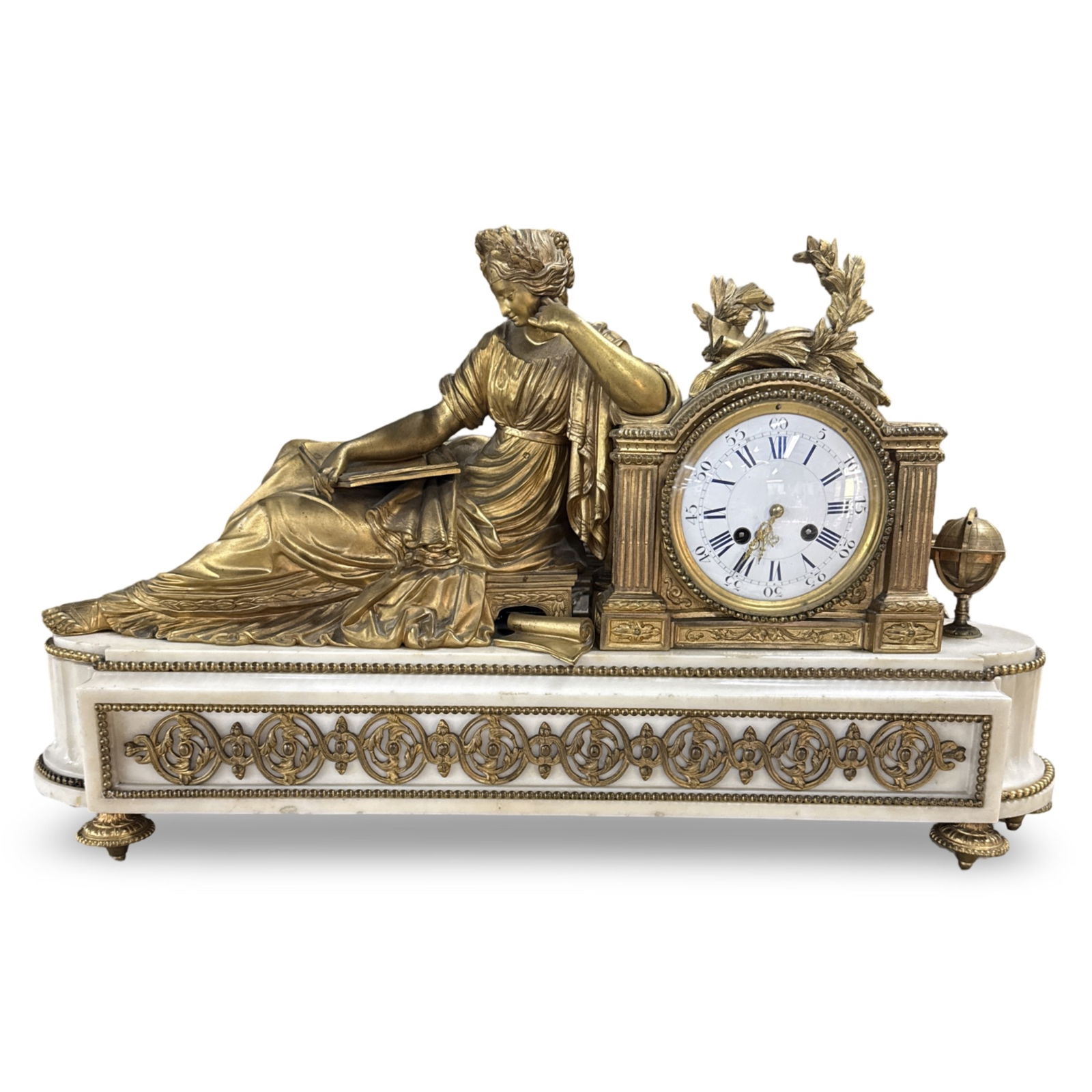 NAPOLEAN III DORE BRONZE AND MARBLE MANTLE CLOCK (1 of 5)