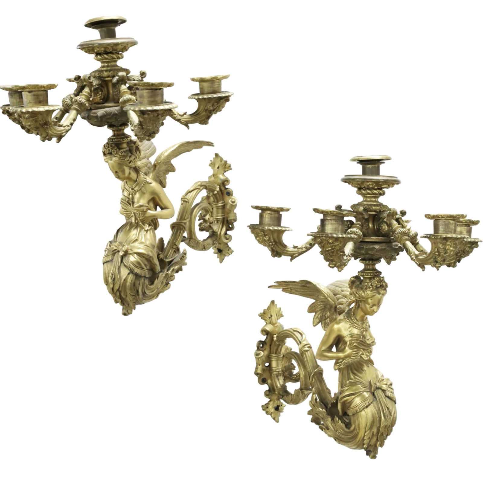 PR FRENCH EMPIRE GILT BRONZE SCONCES, 19TH C. (1 of 6)