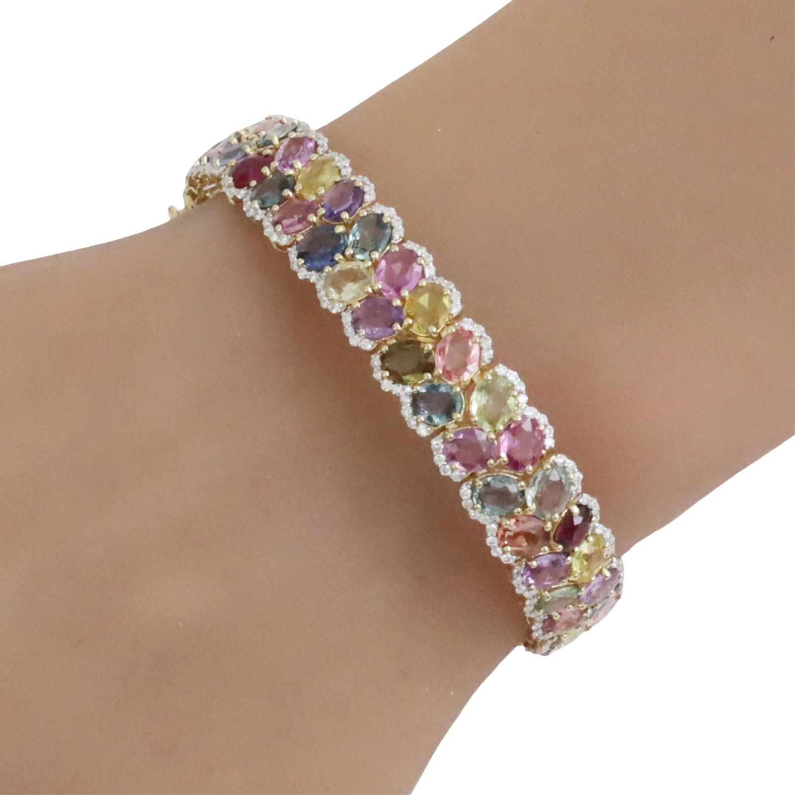 14K MULTI SAPPHIRE AND DIAMOND BRACELET, GIA (1 of 6)