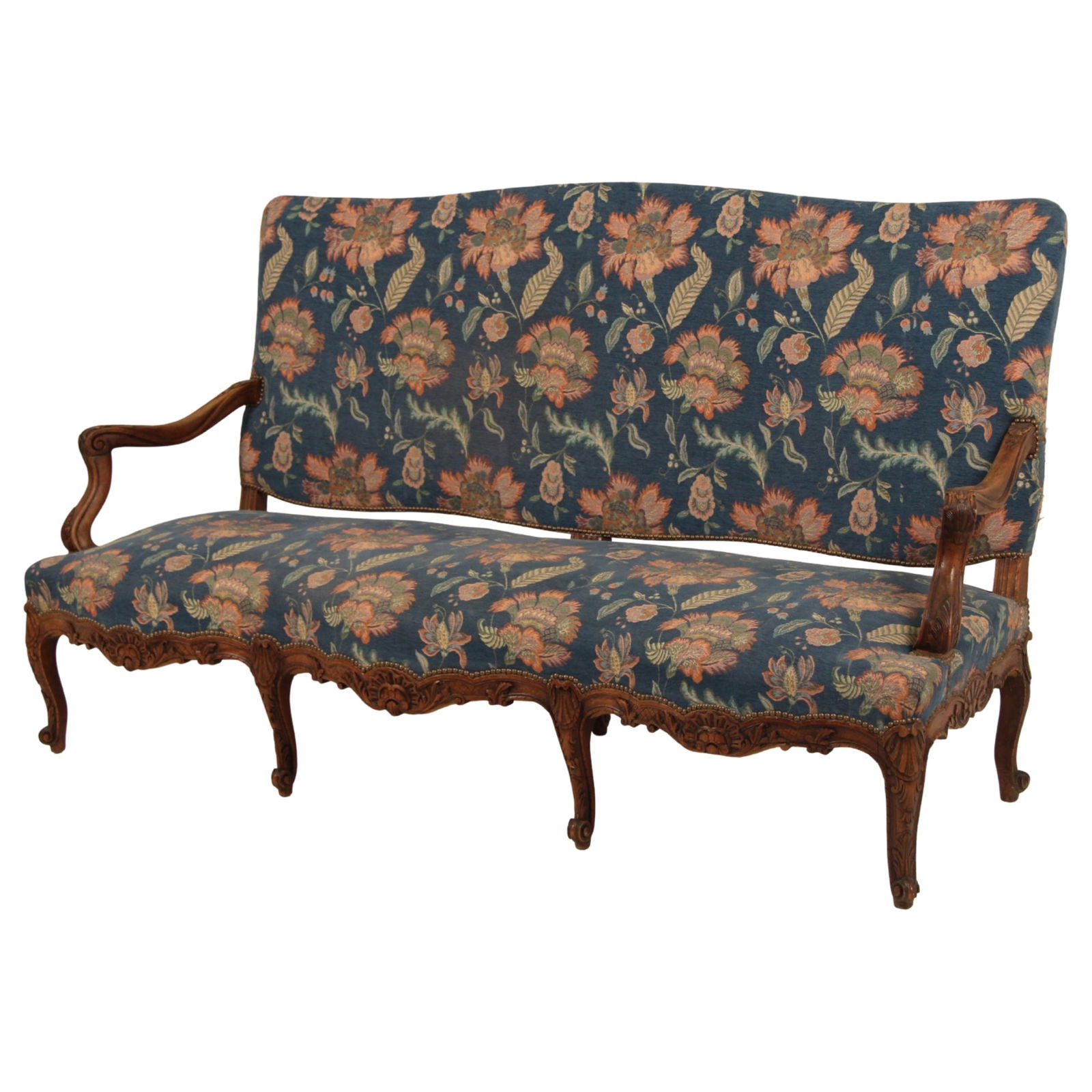 LOUIS XV STYLE PROVINCIAL WALNUT CANAPE, 19TH C. (1 of 4)