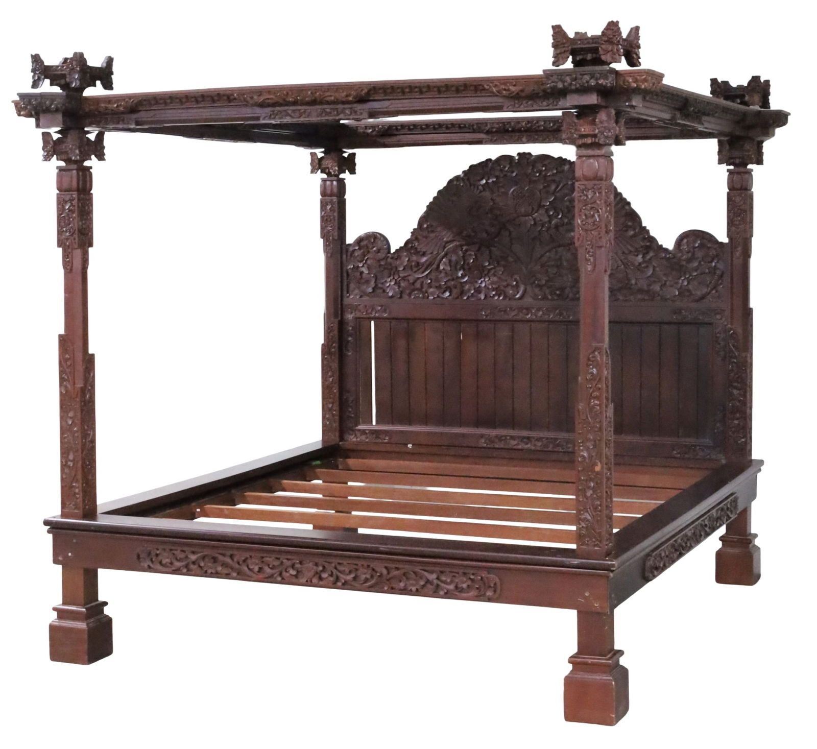 HEAVILY CARVED THAI CANOPY KING BED (1 of 5)