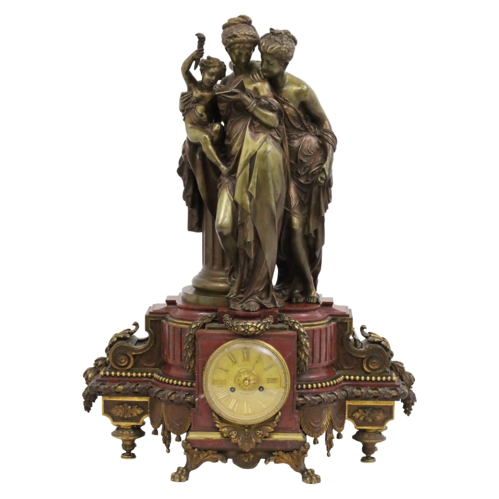 BRONZE AND MARBLE MANTLE CLOCK, HENRY COX, NY (1 of 6)