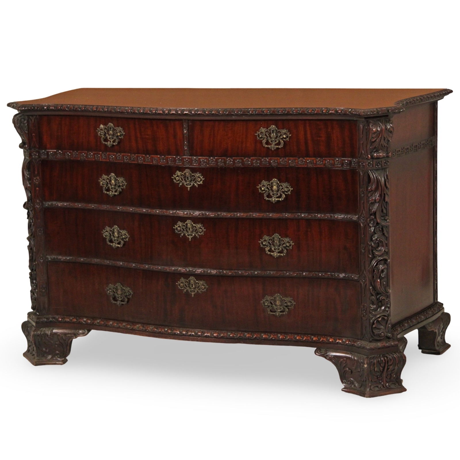 ENGLISH WILLIAM KENT STYLE MAH. SERPENTINE COMMODE (1 of 4)
