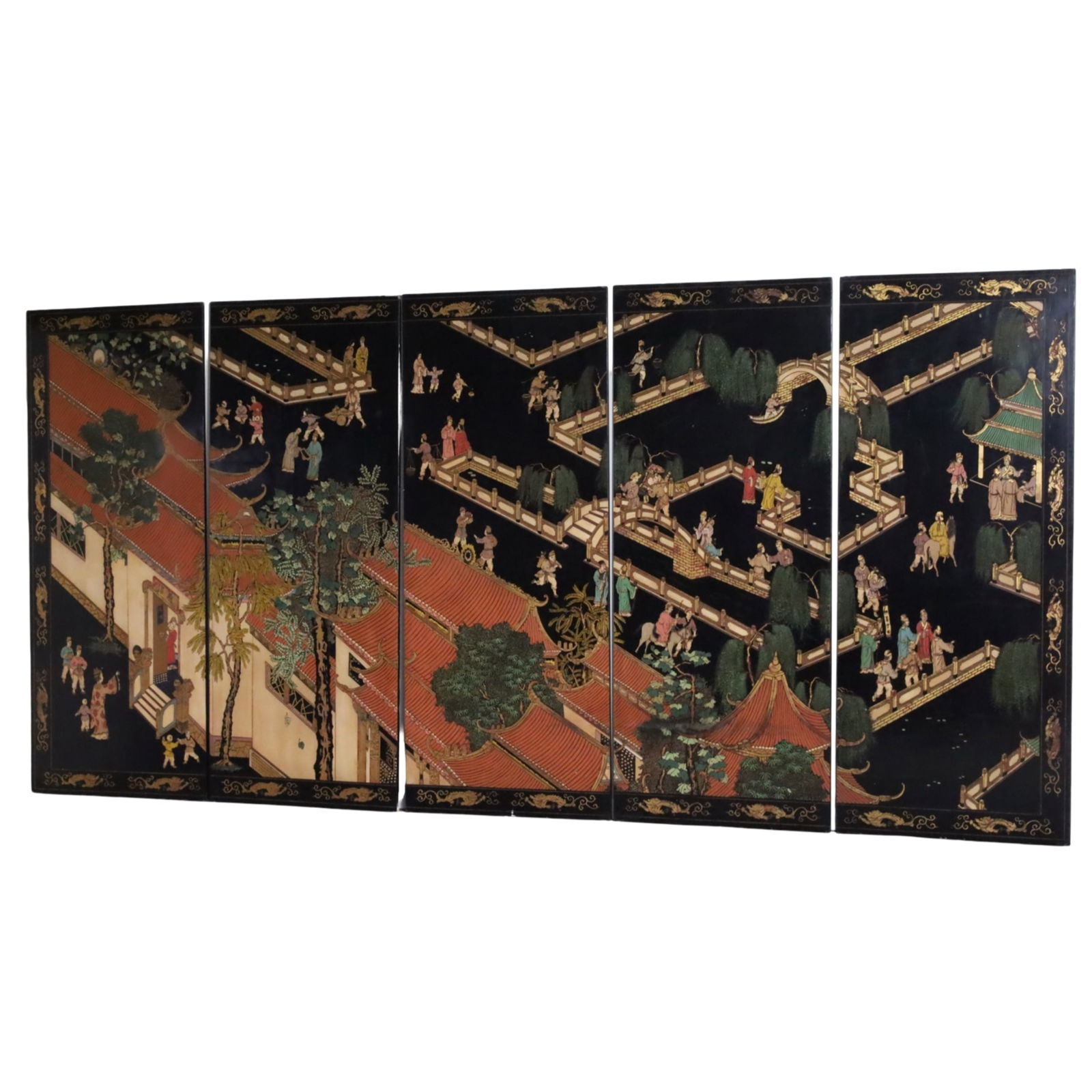 5PC ORIENTAL LACQUER SCREEN, MAITLAND SMITH (1 of 7)