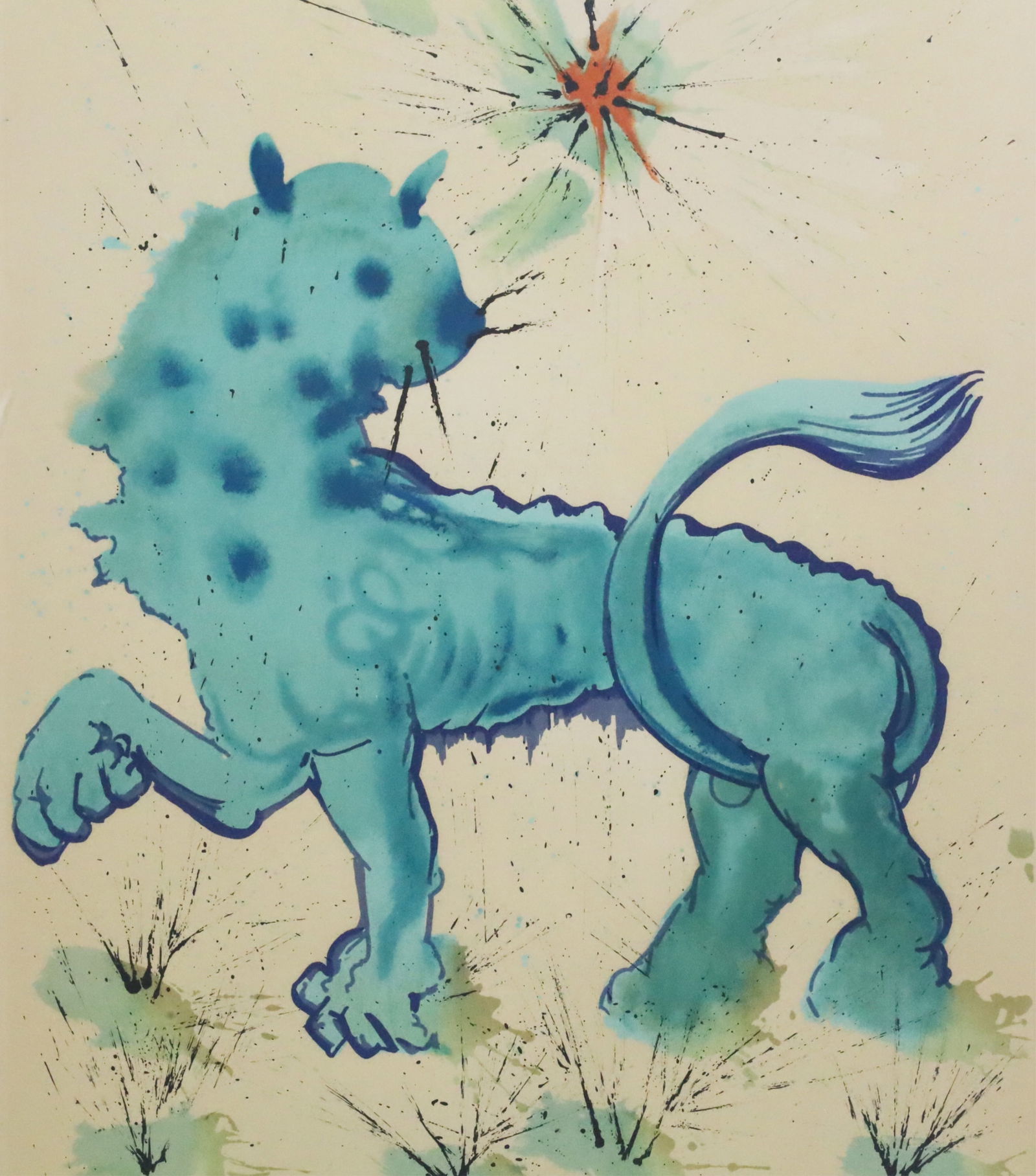 LEO, AFTER SALVADOR DALI: Color etching on Arches paper of the work "Leo" from the Signs of the Zodiac series by Salvador Dali (Spanish, 1904-1889) pencil signed lower right margin, matted in frame; 32"H 25"W overall