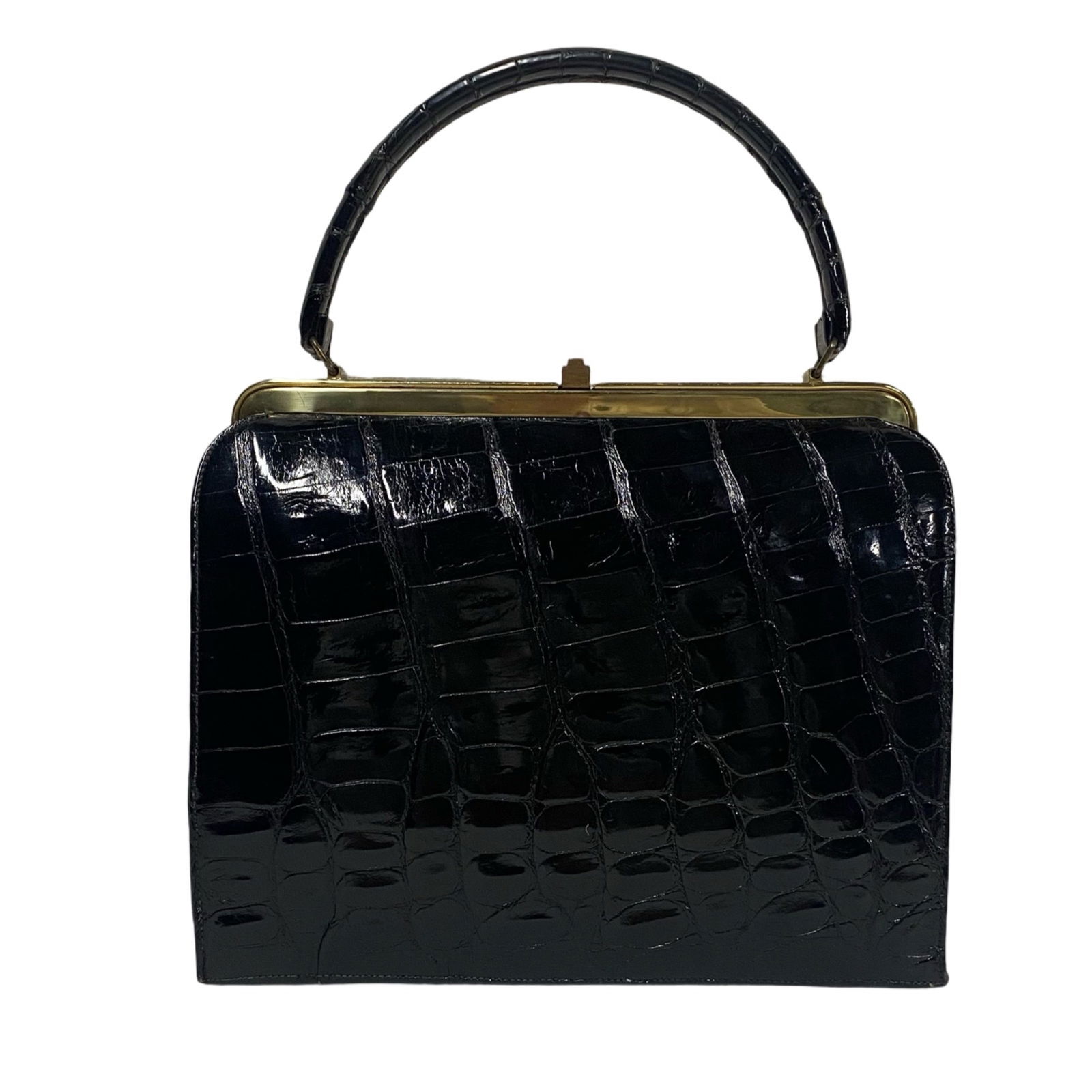 BELLESTONE ALLIGATOR HANDBAG: Vintage Bellestone alligator handbag with gold clasp 10"w x 8.5"h