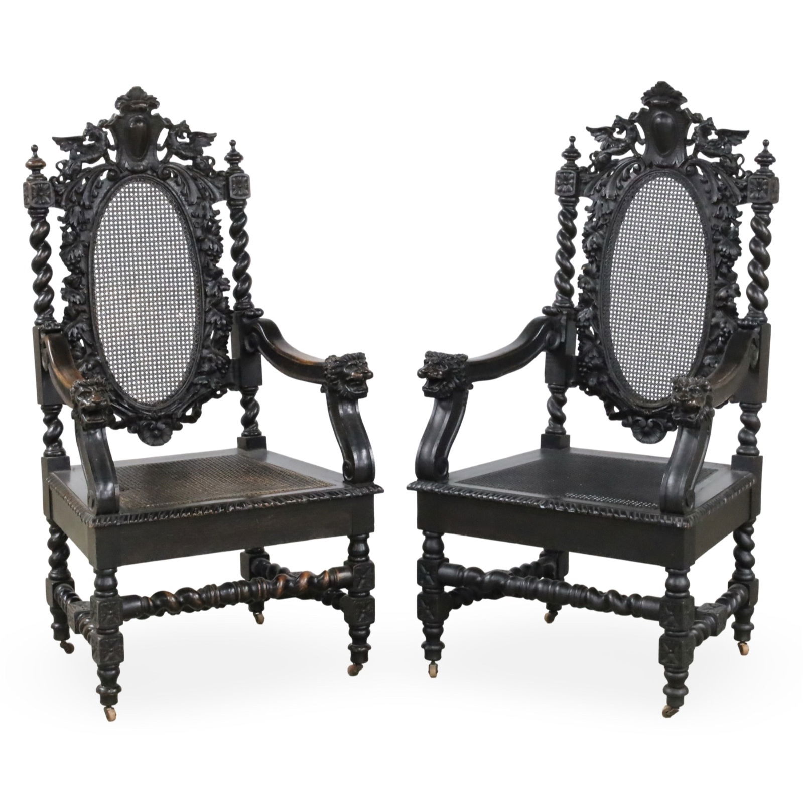 PAIR OF JACOBEAN STYLE BARLEY TWIST ARMCHAIRS (1 of 5)
