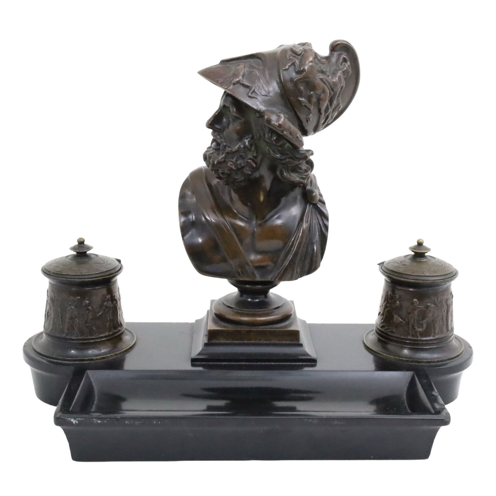PASQUINO GROUP BRONZE AND MARBLE INKWELL (1 of 5)