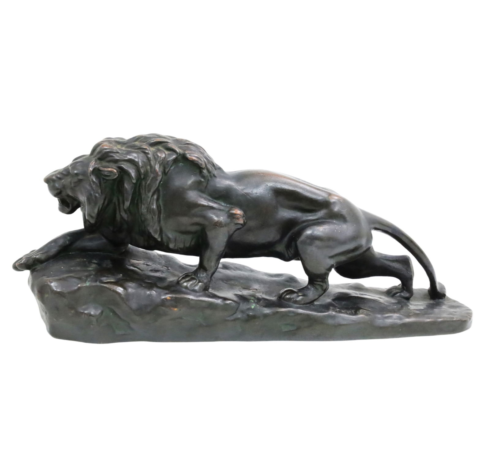 AFTER ISIDORE JULES BONHEUR: Composite sculpture of a prowling lion, after a model by Isidore Jules Bonheur; 8"H 19"W 5"D