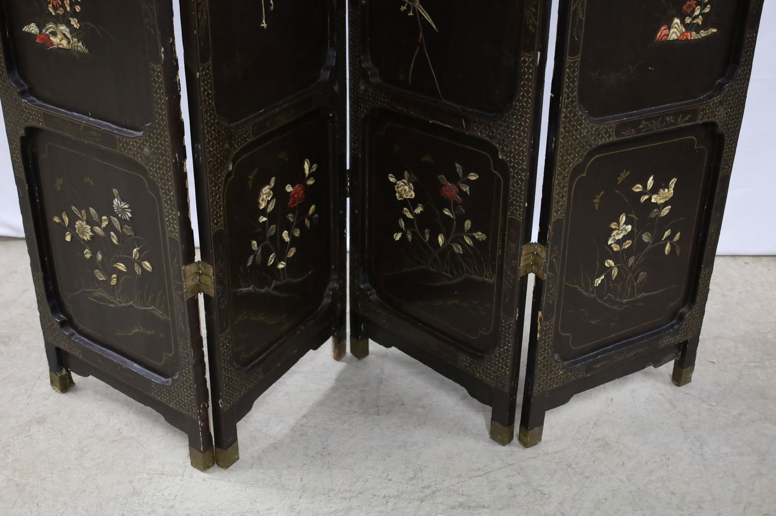 CHINESE BLACK LACQUER 4 PANEL SCREEN - 5