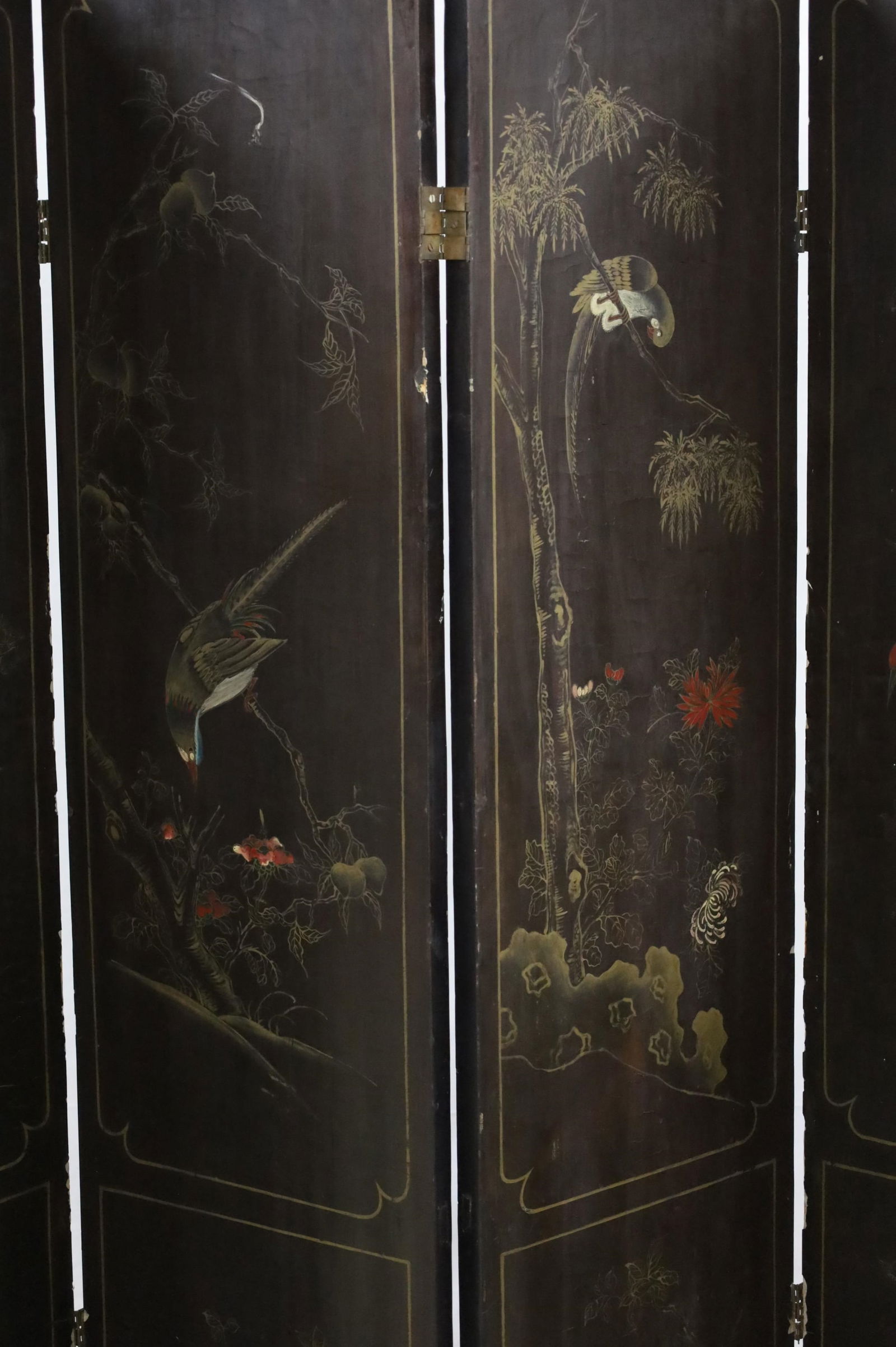 CHINESE BLACK LACQUER 4 PANEL SCREEN - 7