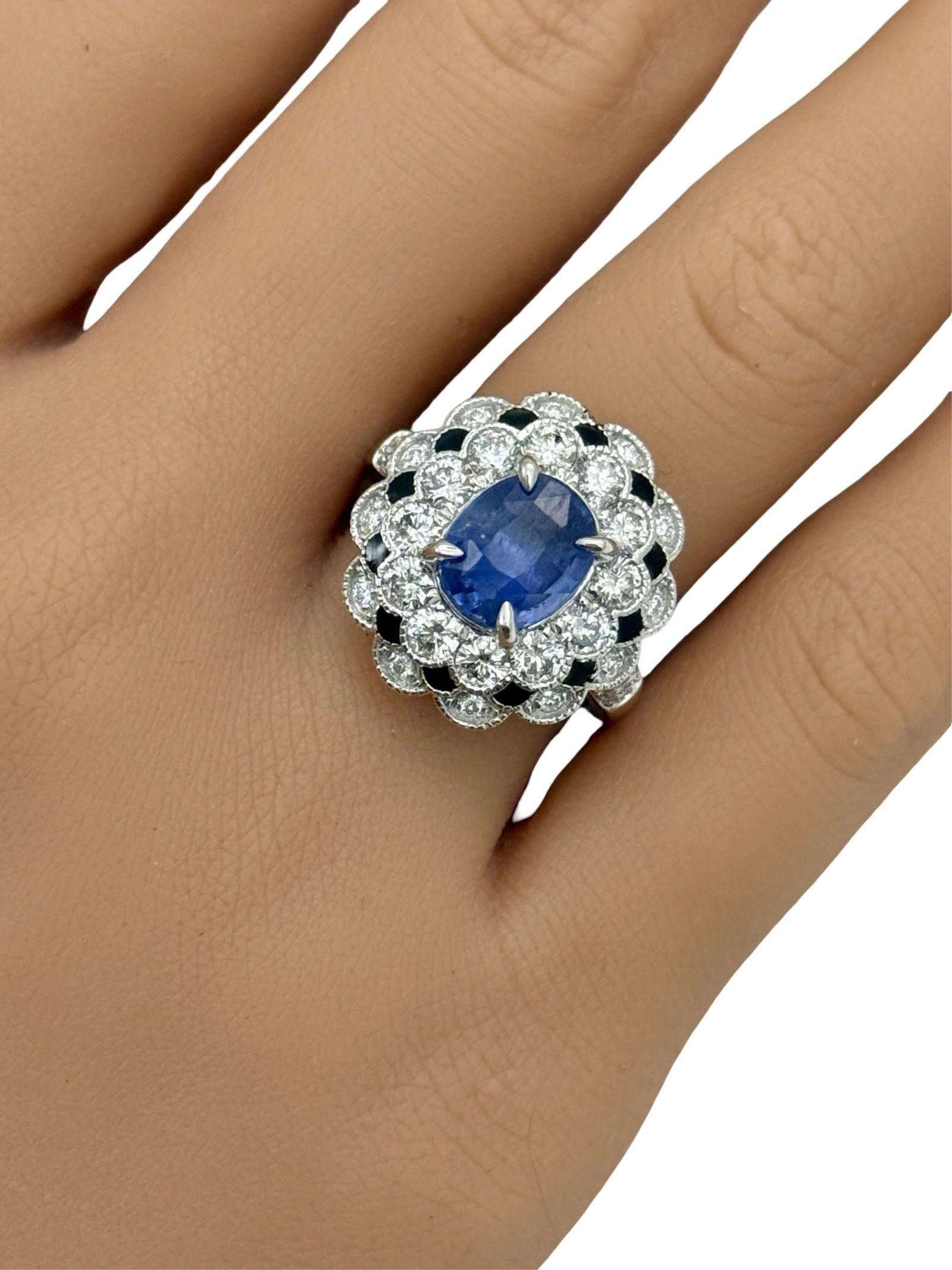 PLATINUM SAPPHIRE AND DIAMOND RING, GIA: Platinum ring with 3.32ct Sri Lanka Sapphire with GIA certificate. 1.24cts diamonds. gross weight 10.6 grams. size 6.5 . Please see all photos and GIA#2233506526