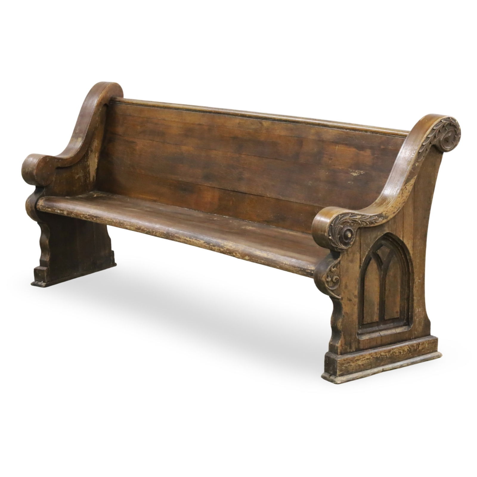 AMERICAN CARVED OAK CHURCH PEW, 19TH C. (1 of 4)